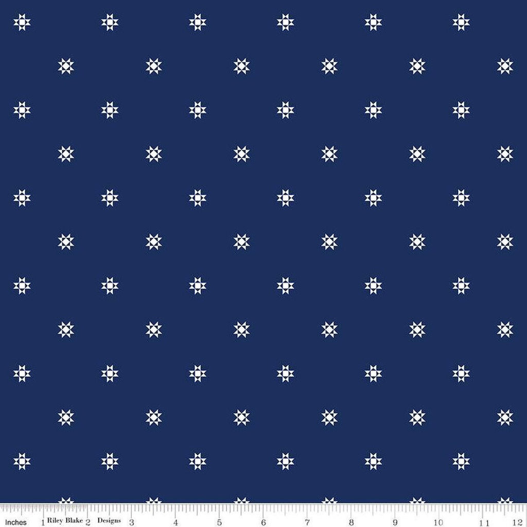 Simply Country Quilt Stars C13417 Navy - Riley Blake Designs - Blue with White Quilt Star Blocks - Quilting Cotton Fabric