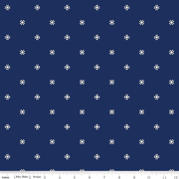 Simply Country Quilt Stars C13417 Navy - Riley Blake Designs - Blue with White Quilt Star Blocks - Quilting Cotton Fabric