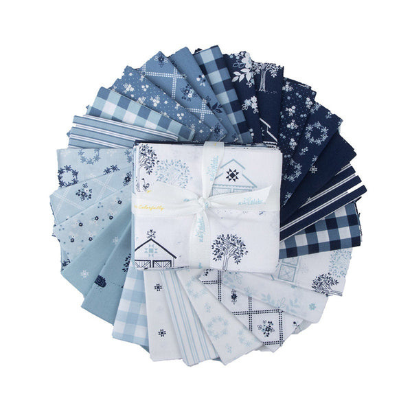 Simply Country Fat Quarter Bundle 25 pieces - Riley Blake Designs - Pre cut Precut - Blue White -  Quilting Cotton Fabric