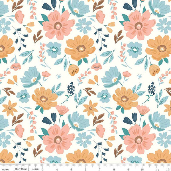 20" End of Bolt Piece - Live, Love, Glamp Main C13500 White - Riley Blake Designs - Floral Flowers - Quilting Cotton Fabric