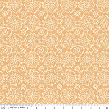 Fat Quarter End of Bolt - SALE Live, Love, Glamp Crochet C13502 Honey - Riley Blake Designs - Doily Medallions - Quilting Cotton Fabric