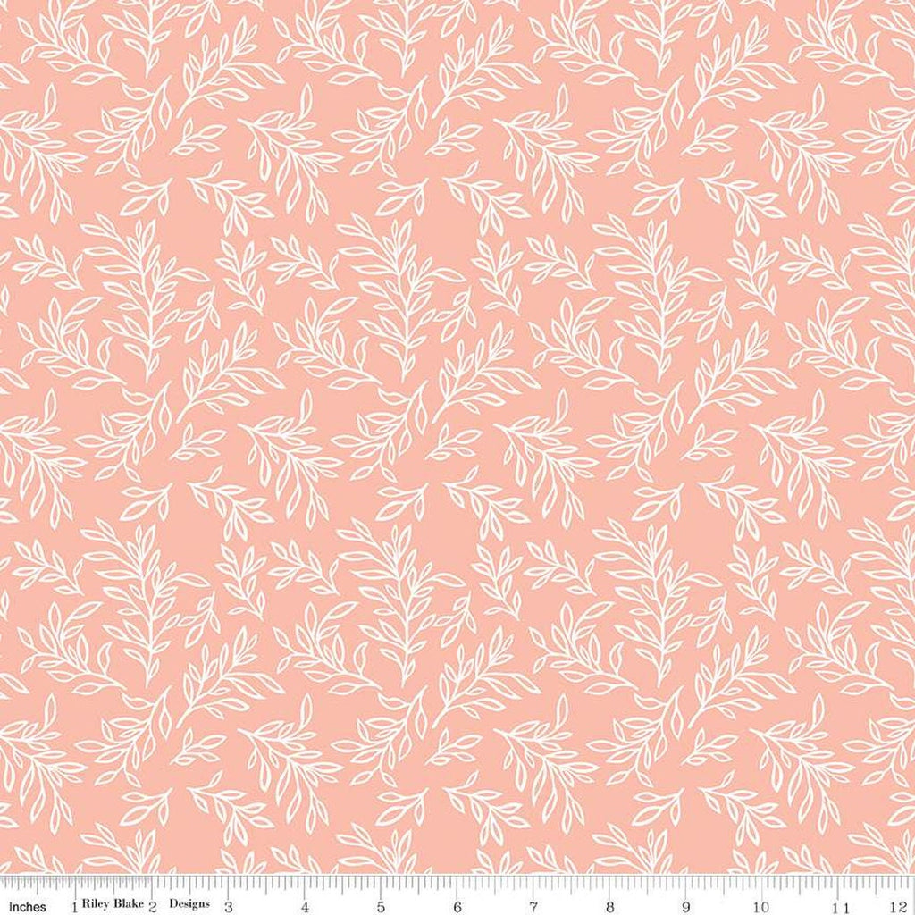 CLEARANCE Live, Love, Glamp Leaves C13504 Blush - Riley Blake  - White Leaf Sprigs - Quilting Cotton