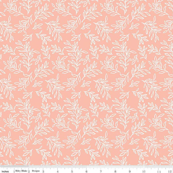 CLEARANCE Live, Love, Glamp Leaves C13504 Blush - Riley Blake  - White Leaf Sprigs - Quilting Cotton