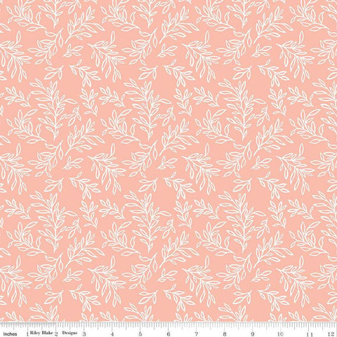 SALE Live, Love, Glamp Leaves C13504 Blush - Riley Blake Designs - White Leaf Sprigs - Quilting Cotton Fabric