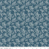 27" End of Bolt - SALE Live, Love, Glamp Leaves C13504 Denim - Riley Blake Designs - White Leaf Sprigs - Quilting Cotton Fabric