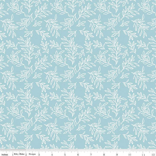 32" End of Bolt - SALE Live, Love, Glamp Leaves C13504 Mist - Riley Blake Designs - White Leaf Sprigs - Quilting Cotton Fabric