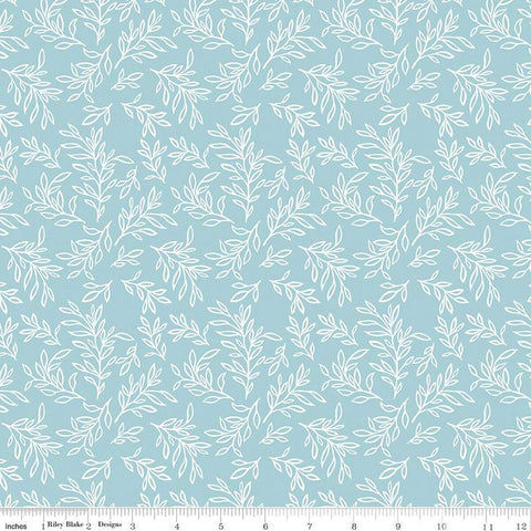 Live, Love, Glamp Leaves C13504 Mist - Riley Blake Designs - White Leaf Sprigs - Quilting Cotton Fabric