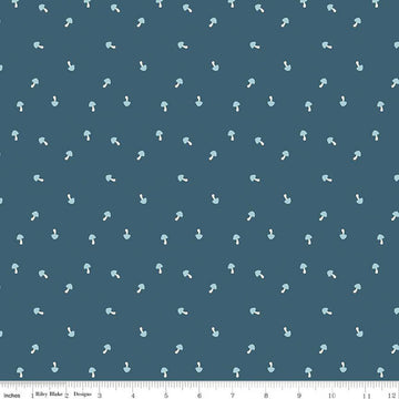 23" End of Bolt - SALE Live, Love, Glamp Mushrooms C13505 Denim - Riley Blake Designs - Mushroom - Quilting Cotton Fabric