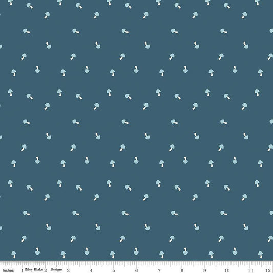 23" End of Bolt - SALE Live, Love, Glamp Mushrooms C13505 Denim - Riley Blake Designs - Mushroom - Quilting Cotton Fabric