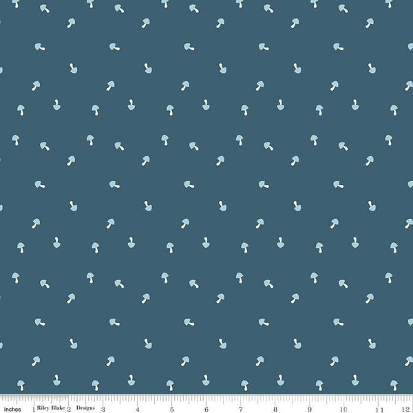 Live, Love, Glamp Mushrooms C13505 Denim - Riley Blake Designs - Mushroom - Quilting Cotton Fabric