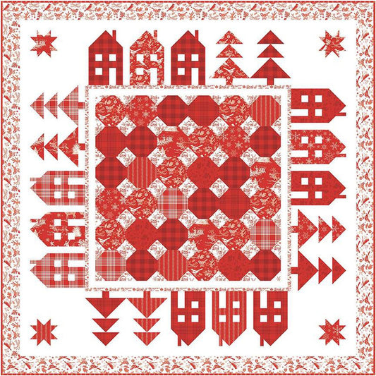 SALE Hamlet Quilt PATTERN P180 - Wendy Sheppard - Riley Blake Designs - INSTRUCTIONS Only - Snowball Quilt Blocks Houses Pine Trees Stars