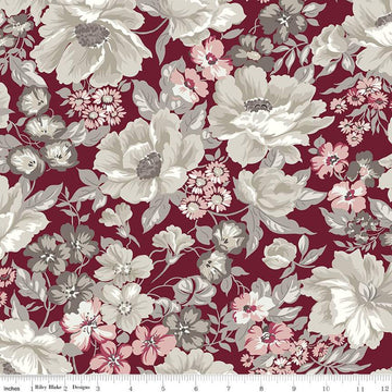Fat Quarter End of Bolt - SALE Heartfelt Main C13490 Ruby - Riley Blake Designs - Floral Flowers - Quilting Cotton Fabric