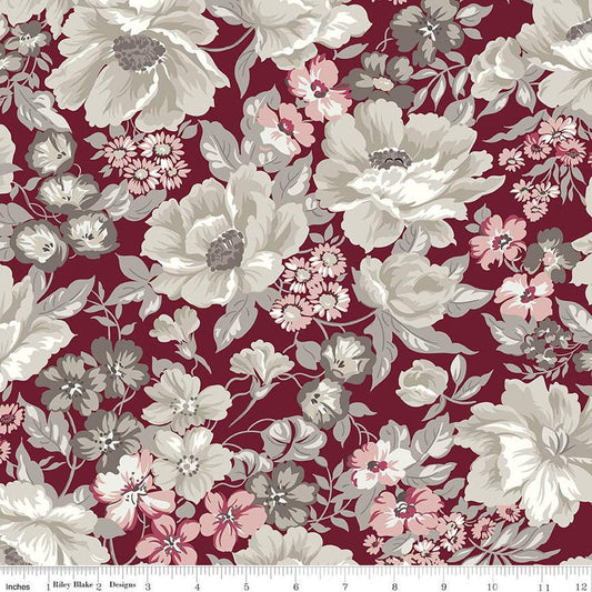 11" End of Bolt - SALE Heartfelt Main C13490 Ruby - Riley Blake Designs - Floral Flowers - Quilting Cotton Fabric