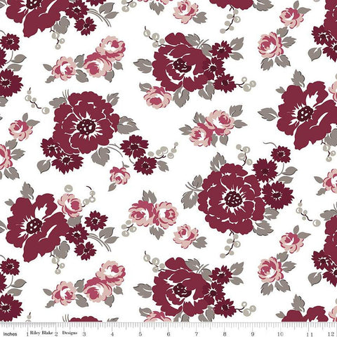 25" End of Bolt - SALE Heartfelt Floral C13491 White - Riley Blake Designs - Flowers - Quilting Cotton Fabric