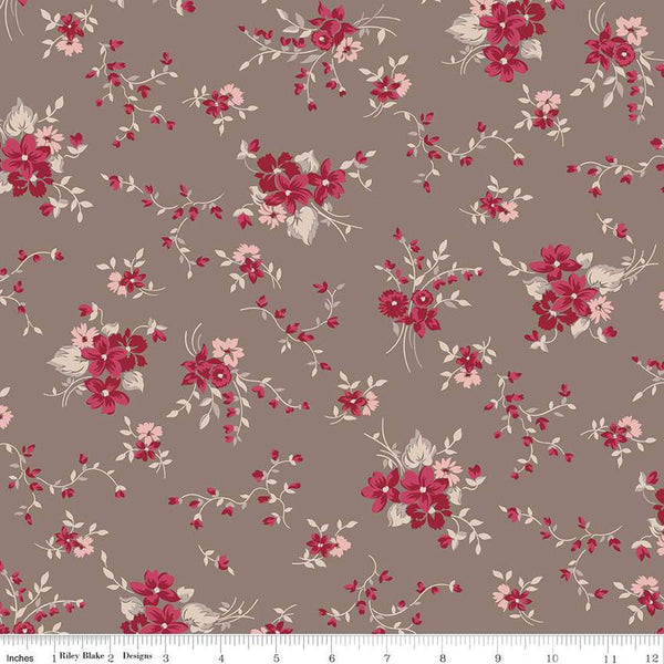 Heartfelt Trellis C13492 Taupe - Riley Blake Designs - Floral Flowers - Quilting Cotton Fabric