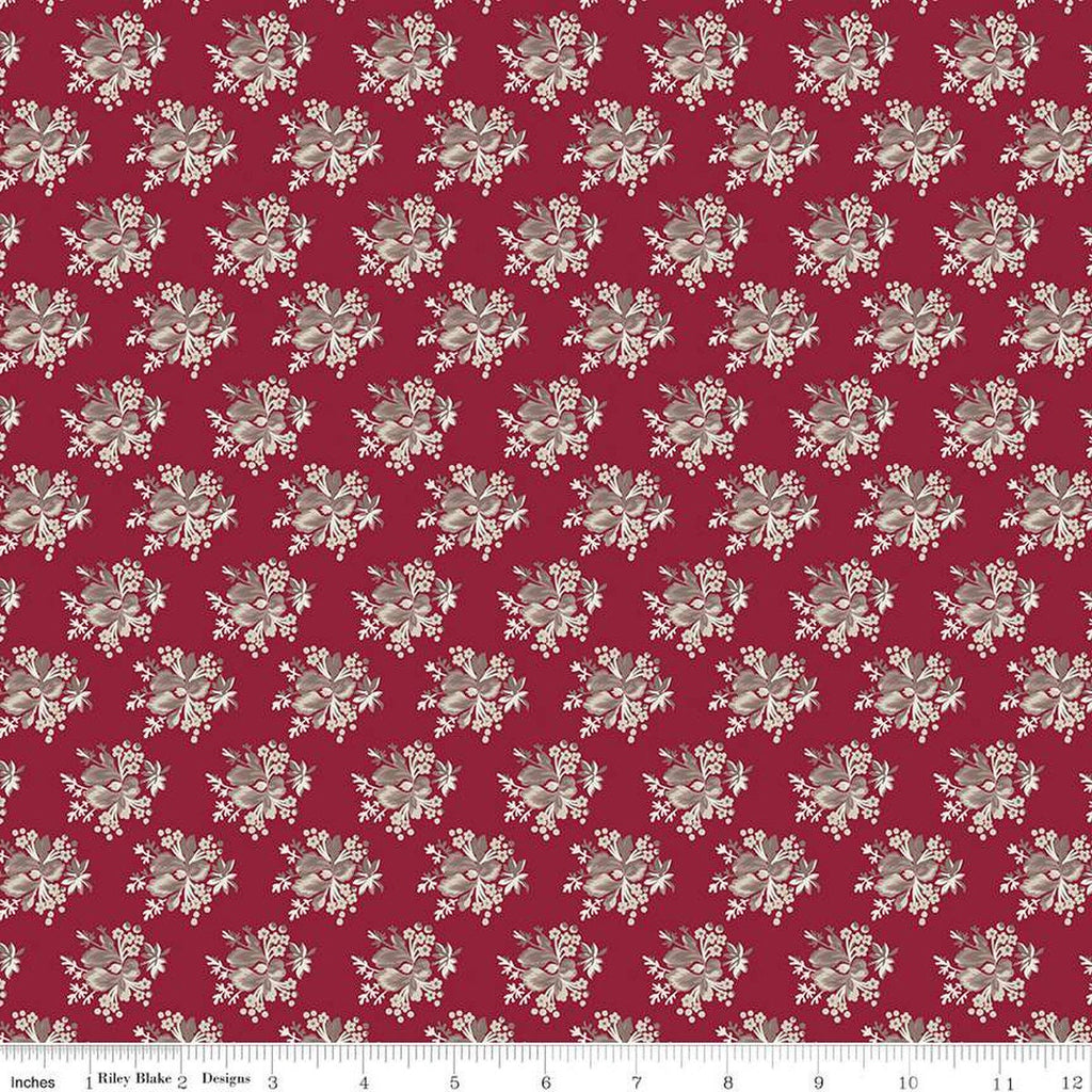 Fat Quarter End of Bolt Piece - CLEARANCE Heartfelt Bouquets C13494 Ruby - Riley Blake  - Floral Flowers - Quilting Cotton