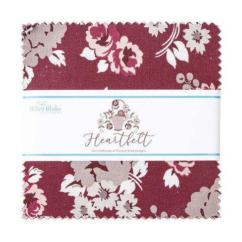 Heartfelt Charm Pack 5" Stacker Bundle - Riley Blake Designs - 42 piece Precut Pre cut - Floral Flowers - Quilting Cotton Fabric