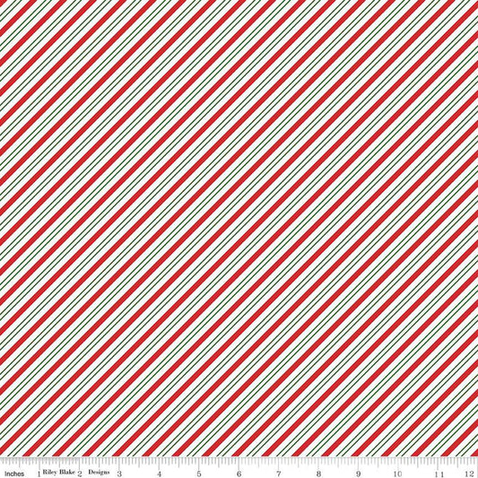 23" End of Bolt - The Magic of Christmas Stripes C13645 White - Riley Blake Designs - Diagonal Stripe Striped - Quilting Cotton Fabric