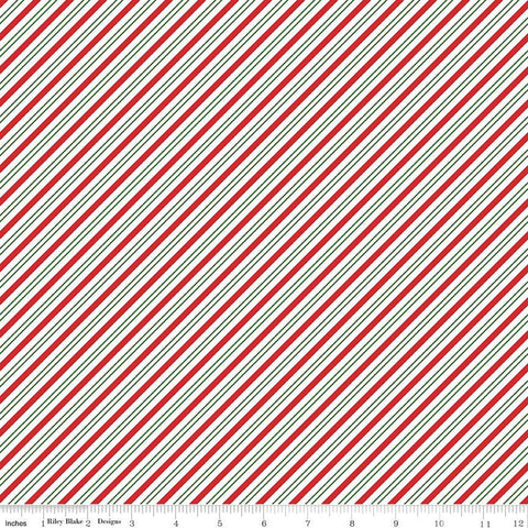 The Magic of Christmas Stripes C13645 White - Riley Blake Designs - Diagonal Stripe Striped - Quilting Cotton Fabric