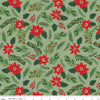 19" End of Bolt - The Magic of Christmas Main C13640 Leaf - Riley Blake - Floral Flowers Poinsettias Leaves Berries - Quilting Cotton Fabric