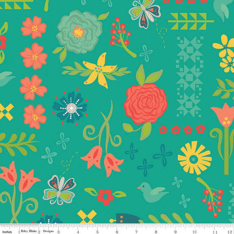 2 yard 31" End of Bolt Piece - Gingham Cottage WIDE BACK WB13019 Teal - Riley Blake Designs - 107/108" Wide Flowers - Quilting Cotton Fabric