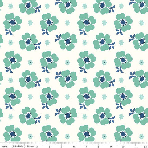 2yrds 24" End of Bolt - Bee Vintage WIDE BACK WB13092 Sea Glass - Riley Blake - 107/108" Wide Flowers - Lori Holt - Quilting Cotton Fabric