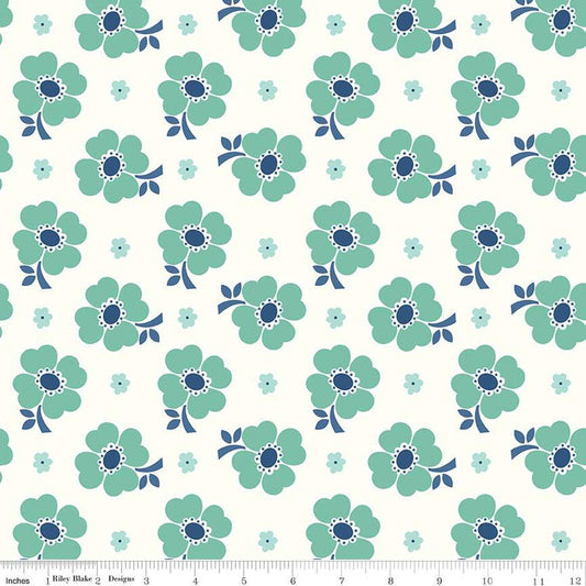 3-Yard Cut - DEAL Bee Vintage Sea Glass Green Floral 108" WIDEBACK - WB13092 - Lori Holt Riley Blake Quilting Cotton Fabric