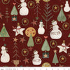 SALE Kringle Jacks & Trees C13441 Red - Riley Blake - Christmas Folk Art Snowmen Stars Icons - Quilting Cotton Fabric