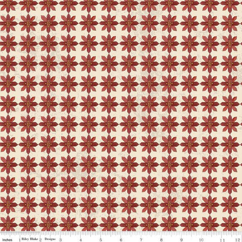 SALE Kringle Poinsettias C13443 Cream - Riley Blake - Christmas Folk Art Floral Flowers - Quilting Cotton Fabric