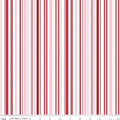 9" End of Bolt Piece - Christmas with Scaredy Cat Candy Stripe C13531 Pink - Riley Blake Design - Stripes Red Cream - Quilting Cotton Fabric