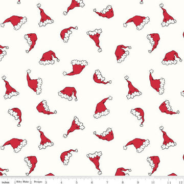 SALE Christmas with Scaredy Cat Hats C13533 Cream - Riley Blake Designs - Santa Hats - Quilting Cotton Fabric