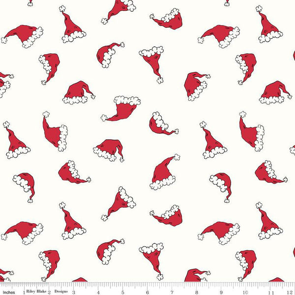 SALE Christmas with Scaredy Cat Hats C13533 Cream - Riley Blake Designs - Santa Hats - Quilting Cotton Fabric