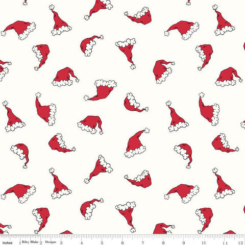 Christmas with Scaredy Cat Hats C13533 Cream - Riley Blake Designs - Santa Hats - Quilting Cotton Fabric