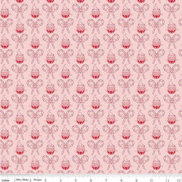 Christmas with Scaredy Cat Cat and Canes C13534 Pink - Riley Blake Designs - Santa Hats Candy Canes - Quilting Cotton Fabric