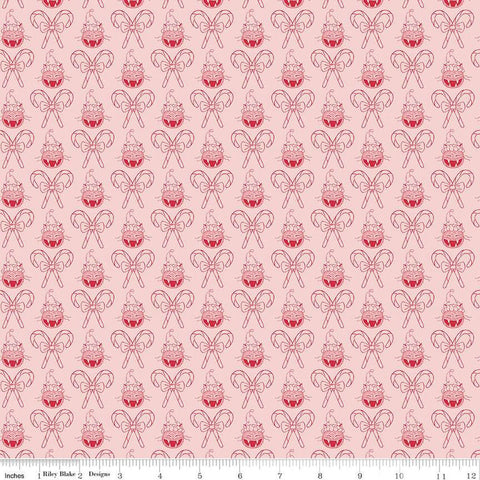 SALE Christmas with Scaredy Cat Cat and Canes C13534 Pink - Riley Blake Designs - Santa Hats Candy Canes - Quilting Cotton Fabric