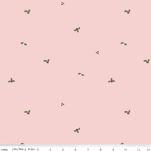 Christmas with Scaredy Cat Holly C13535 Pink - Riley Blake Designs - Holly Berries - Quilting Cotton Fabric