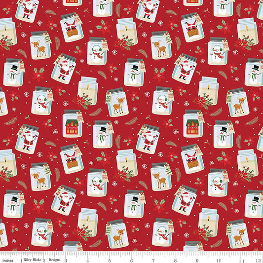 17" End of Bolt - SALE The Magic of Christmas Jars C13641 Red - Riley Blake - Santa Reindeer Snowmen - Quilting Cotton Fabric