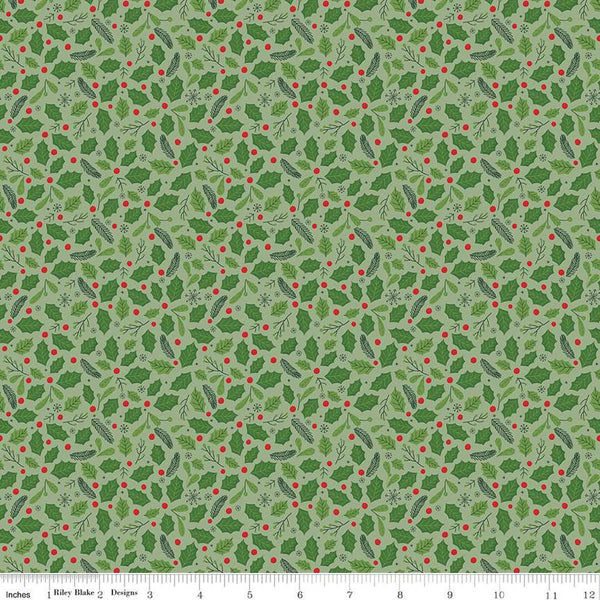 9" End of Bolt Piece - The Magic of Christmas Holly C13643 Leaf - Riley Blake Designs - Leaves Berries - Quilting Cotton Fabric