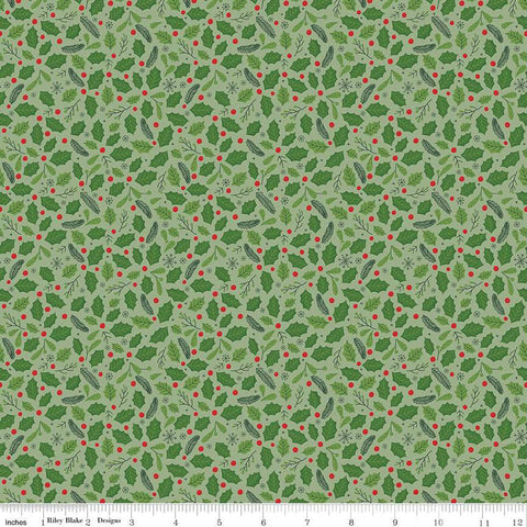 9" End of Bolt Piece - The Magic of Christmas Holly C13643 Leaf - Riley Blake Designs - Leaves Berries - Quilting Cotton Fabric