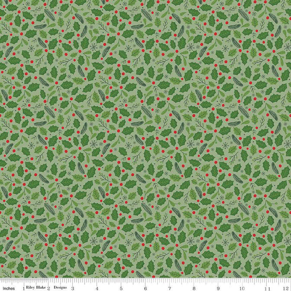 Fat Quarter End of Bolt Piece - The Magic of Christmas Holly C13643 Leaf - Riley Blake Designs - Leaves Berries - Quilting Cotton Fabric