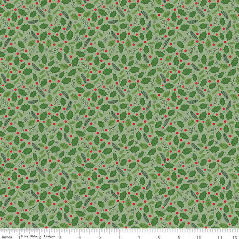 Fat Quarter End of Bolt Piece - The Magic of Christmas Holly C13643 Leaf - Riley Blake Designs - Leaves Berries - Quilting Cotton Fabric