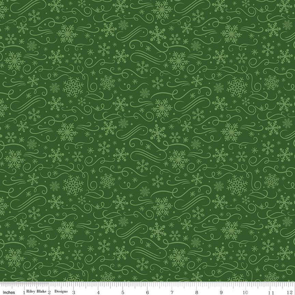 Fat Quarter End of Bolt - The Magic of Christmas Snowflakes C13644 Green - Riley Blake Designs - Quilting Cotton Fabric