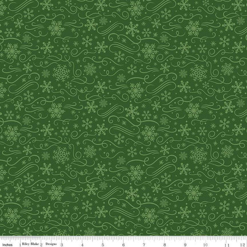 Fat Quarter End of Bolt - The Magic of Christmas Snowflakes C13644 Green - Riley Blake Designs - Quilting Cotton Fabric