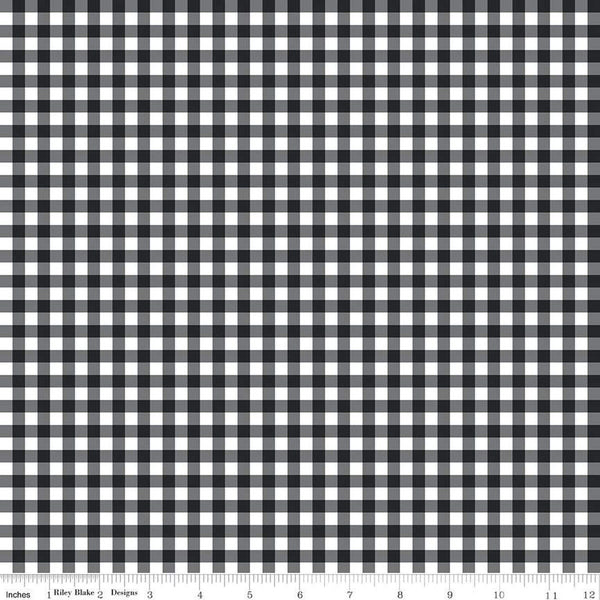 The Magic of Christmas Plaid C13646 Black - Riley Blake Designs - 1/4" PRINTED Gingham Check Checks Black White - Quilting Cotton Fabric