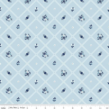 9" End of Bolt - SALE Simply Country Dot Grid C13412 Blue - Riley Blake Designs - Geometric Lattice Floral Flowers - Quilting Cotton Fabric
