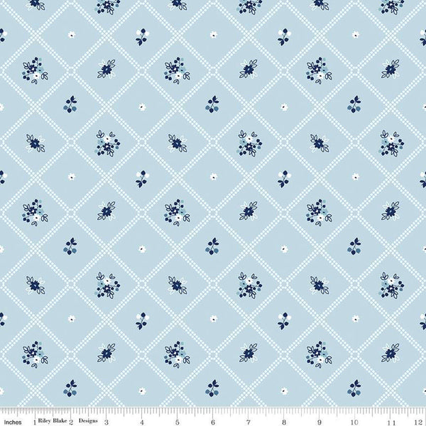 SALE Simply Country Dot Grid C13412 Blue - Riley Blake Designs - Geometric Lattice Floral Flowers - Quilting Cotton Fabric