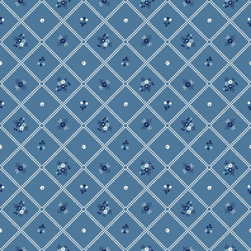SALE Simply Country Dot Grid C13412 Denim - Riley Blake Designs - Geometric Lattice Floral Flowers - Quilting Cotton Fabric