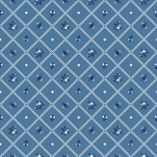 SALE Simply Country Dot Grid C13412 Denim - Riley Blake Designs - Geometric Lattice Floral Flowers - Quilting Cotton Fabric