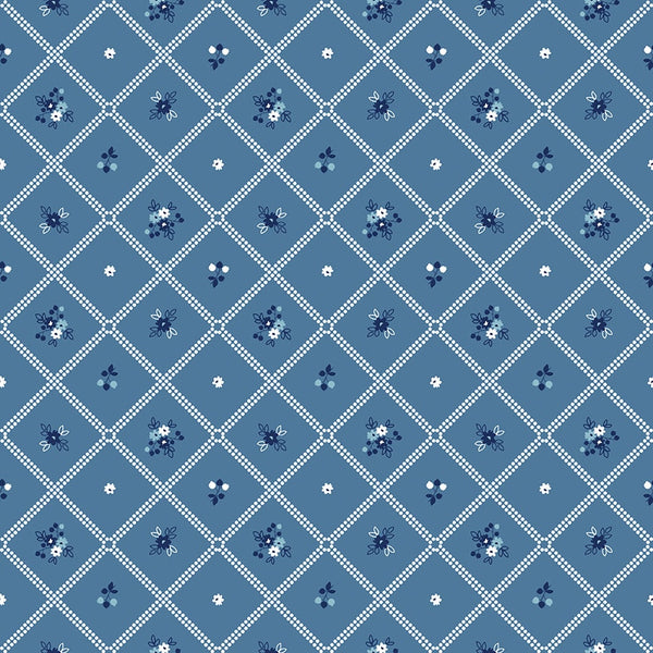 SALE Simply Country Dot Grid C13412 Denim - Riley Blake Designs - Geometric Lattice Floral Flowers - Quilting Cotton Fabric