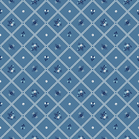 SALE Simply Country Dot Grid C13412 Denim - Riley Blake Designs - Geometric Lattice Floral Flowers - Quilting Cotton Fabric